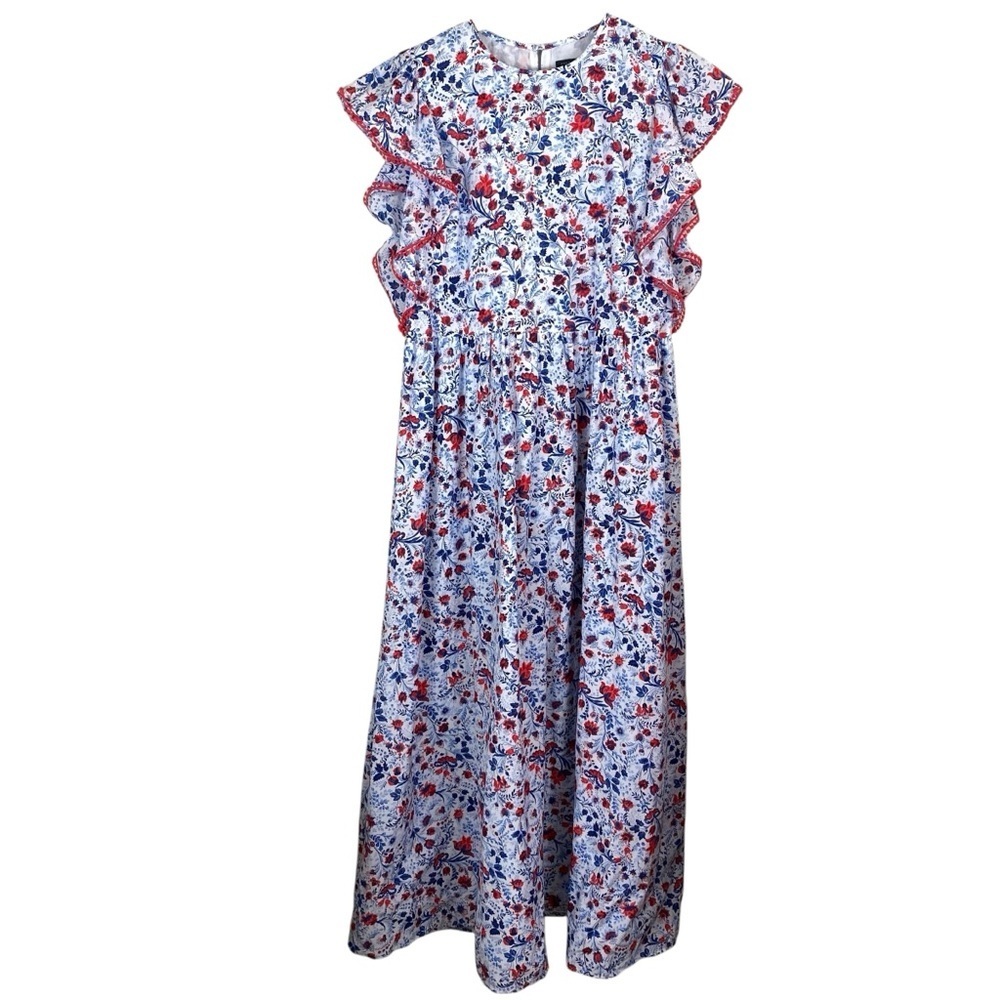 Ann Taylor Womens Midi Dress Size Medium-Tall Floral Red White & Blue